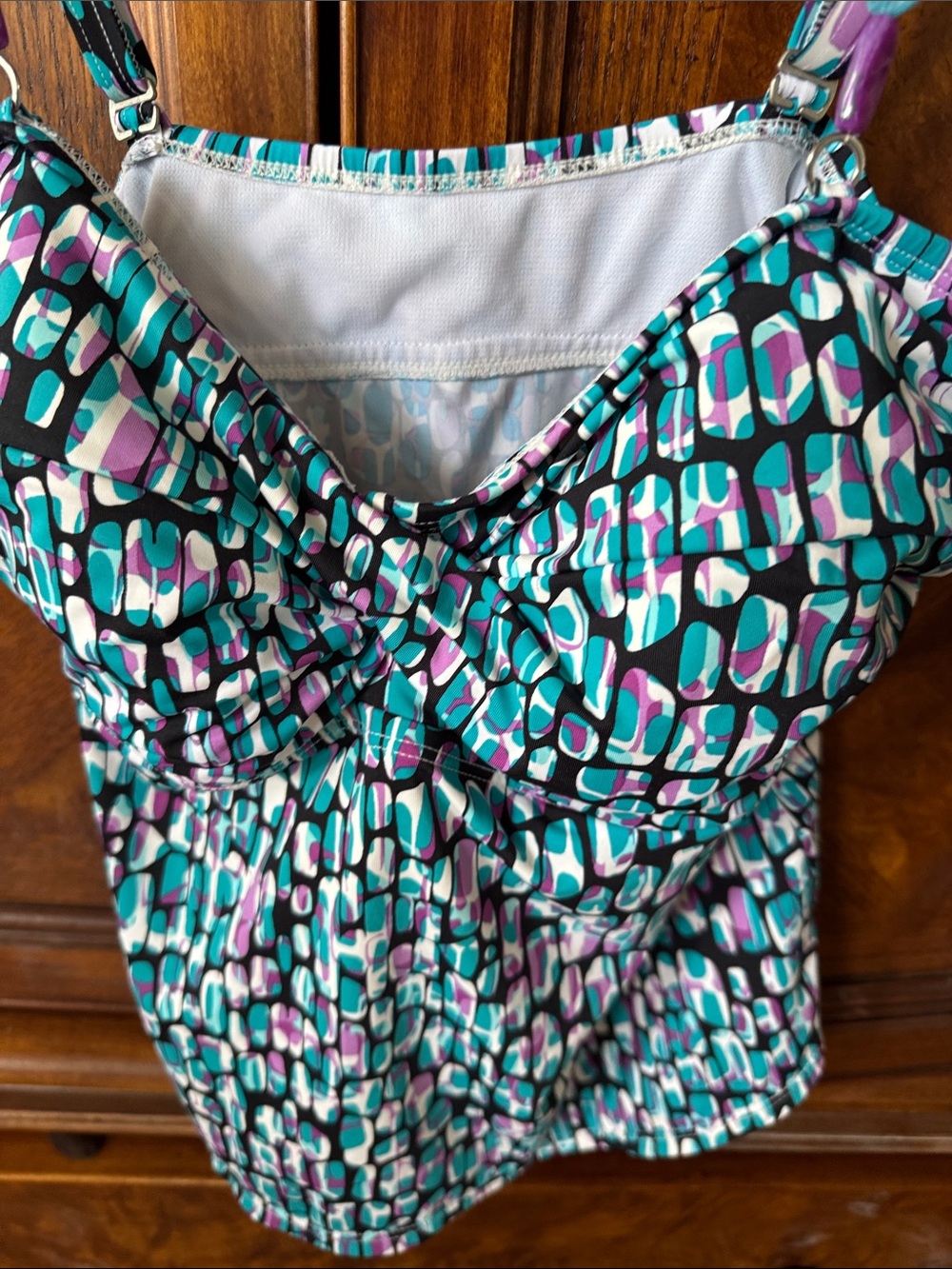 Dana Buchman Turquoise, Black & Purple Patterned One-Piece Tankini size 14 - Picture 7 of 9